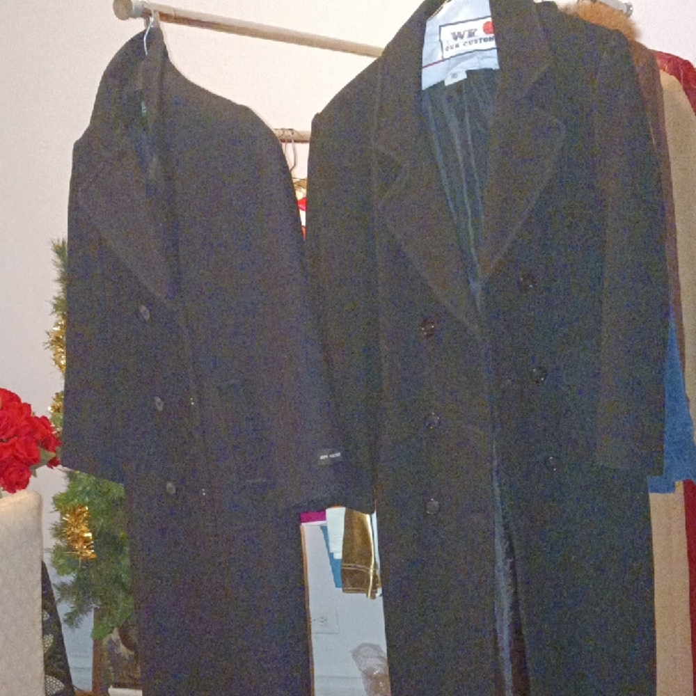 100% Genuine Full Length Double Breasted Women's Black Or Navy Blue Wool Coats